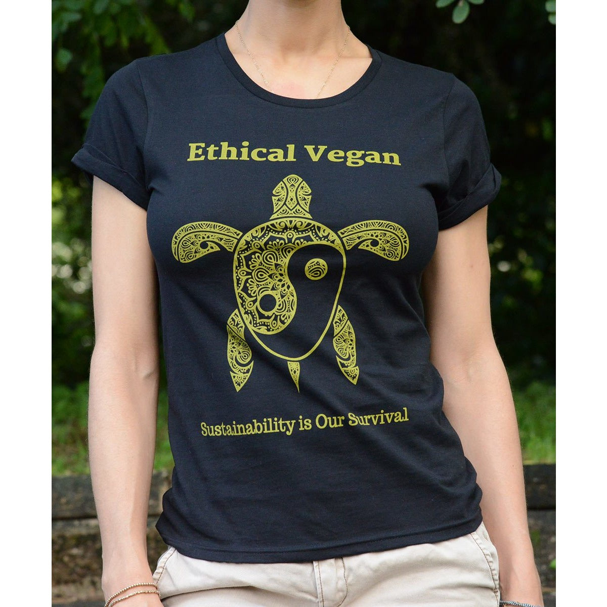 Ethical Vegan - Women's Rolled sleeves Organic Cotton T-shirt - Teeminder