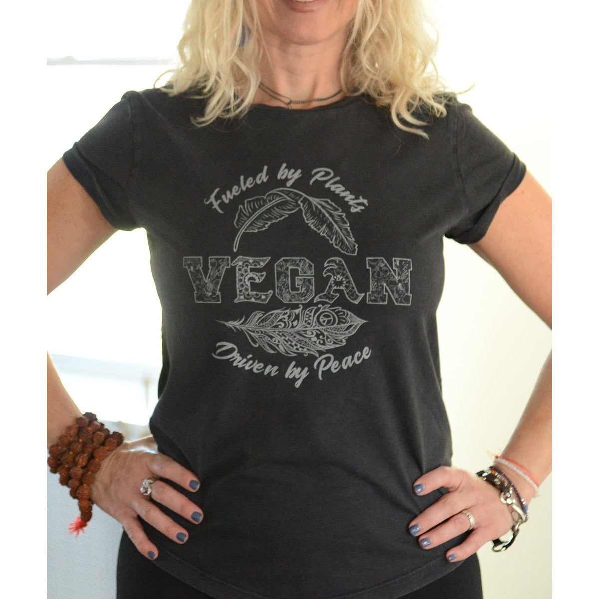 Vegan - Women's Organic Cotton Rolled Sleeves T-shirt