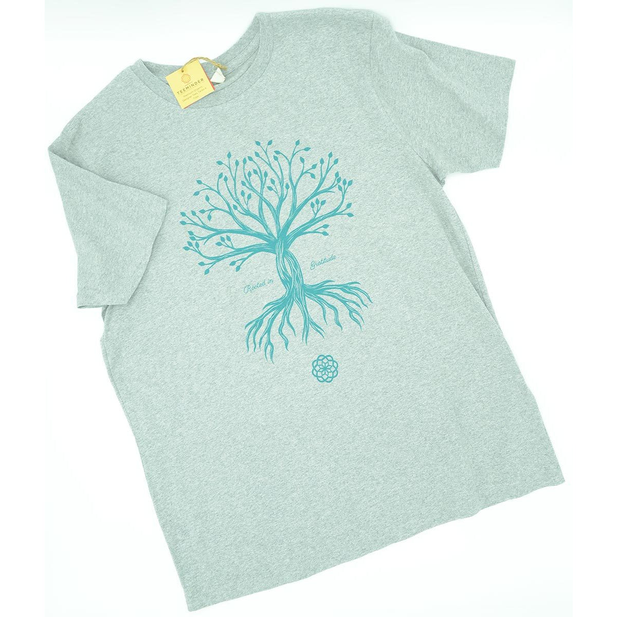 Rooted in Gratitude - Men's / Unisex Black Melange Grey Cotton T-shirt - Teeminder