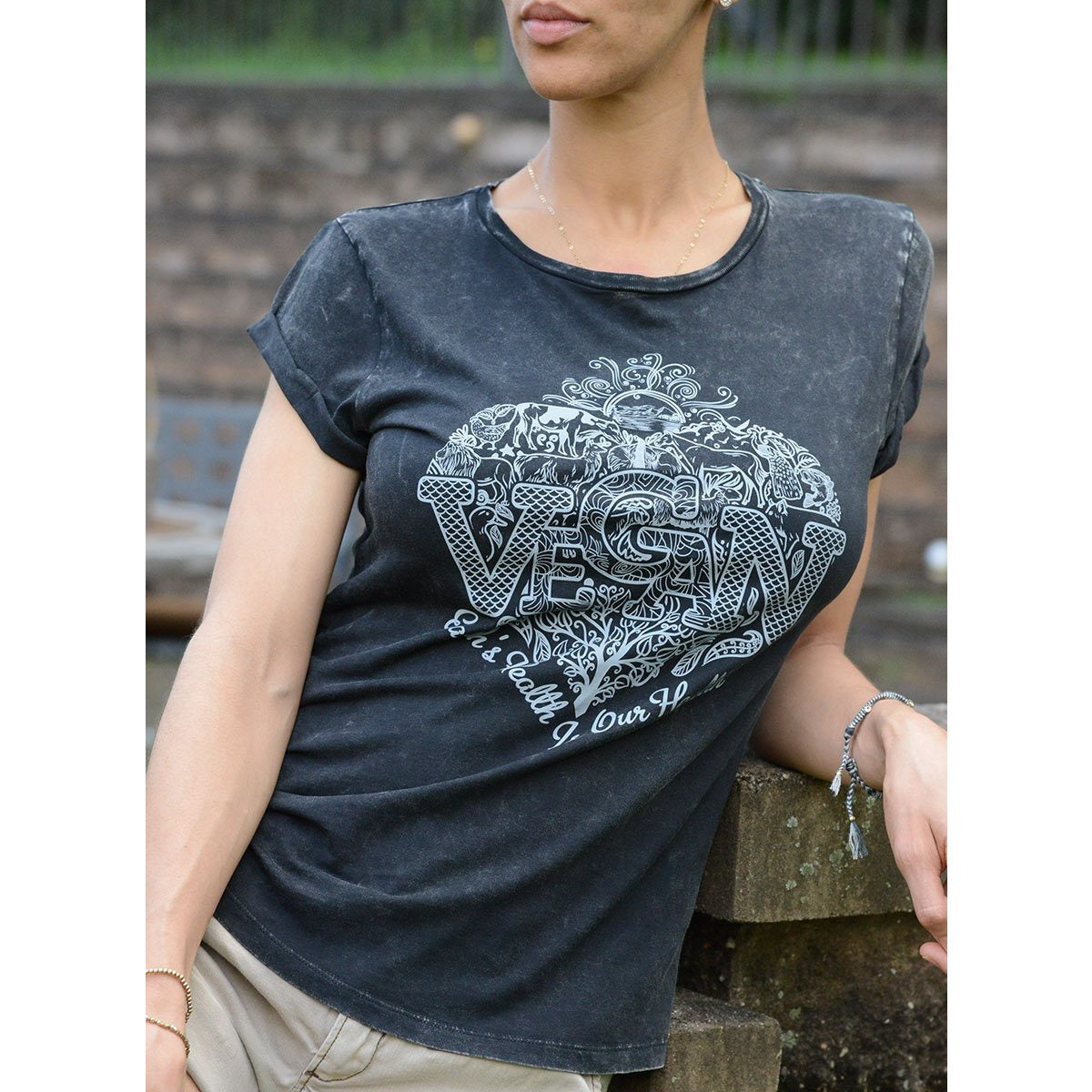 Vegan II -Women's Organic Cotton Rolled Sleeves T-shirt - Teeminder