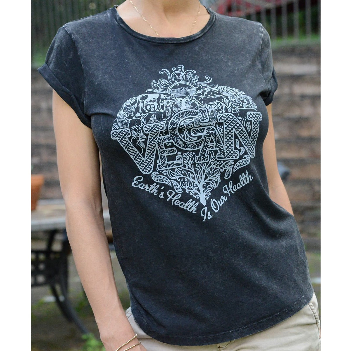 Vegan II -Women's Organic Cotton Rolled Sleeves T-shirt - Teeminder