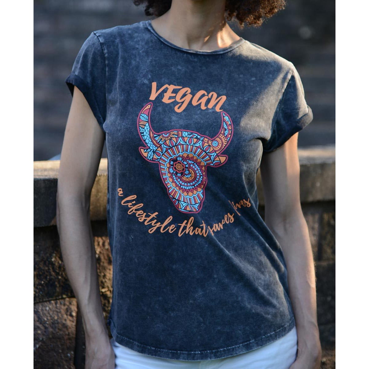 Vegan III -Women's Organic Cotton Rolled Sleeves T-shirt