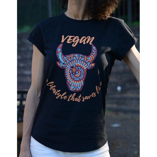 Vegan III -Women's Organic Cotton Rolled Sleeves T-shirt