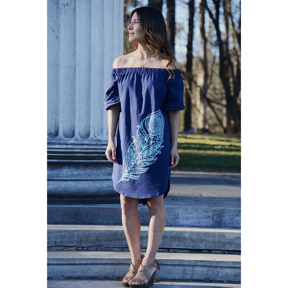 Anse Cochon - Exclusive Women's Off-the-shoulder Navy Midi Dress