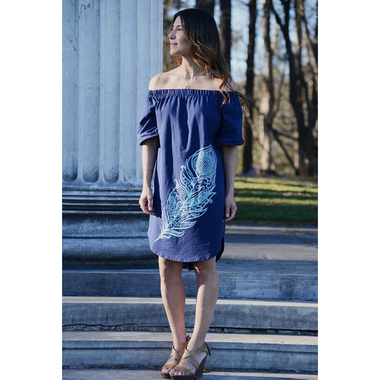 Anse Cochon - Exclusive Women's Off-the-shoulder Navy Midi Dress
