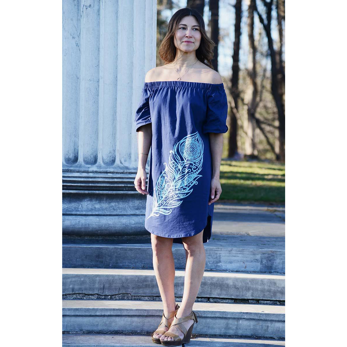 Off the shoulder navy midi dress deals