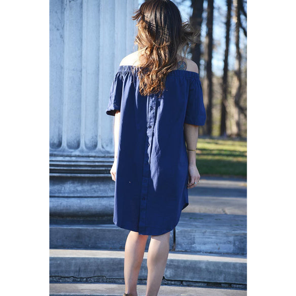 Anse Cochon - Exclusive Women's Off-the-shoulder Navy Midi Dress