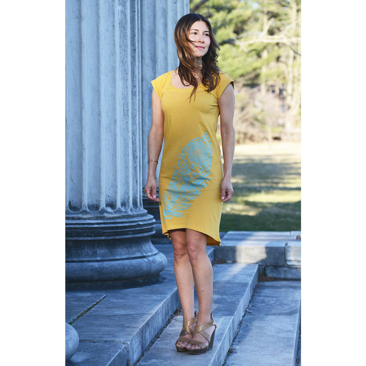 Soufrière - Exclusive Women's Rolled Sleeve Mustard Yellow Dress