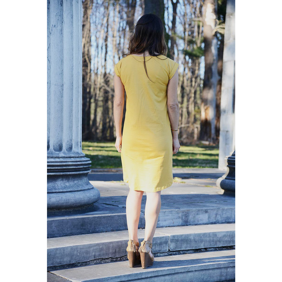 Soufrière - Exclusive Women's Rolled Sleeve Mustard Yellow Dress